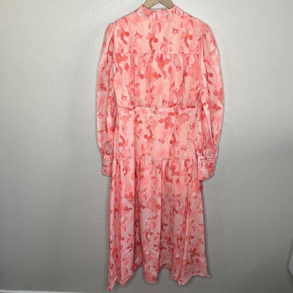 Petal & Pup Forever Print Pink Floral Tiered Midi Dress Long Sleeves Size 12 - Picture 6 of 11